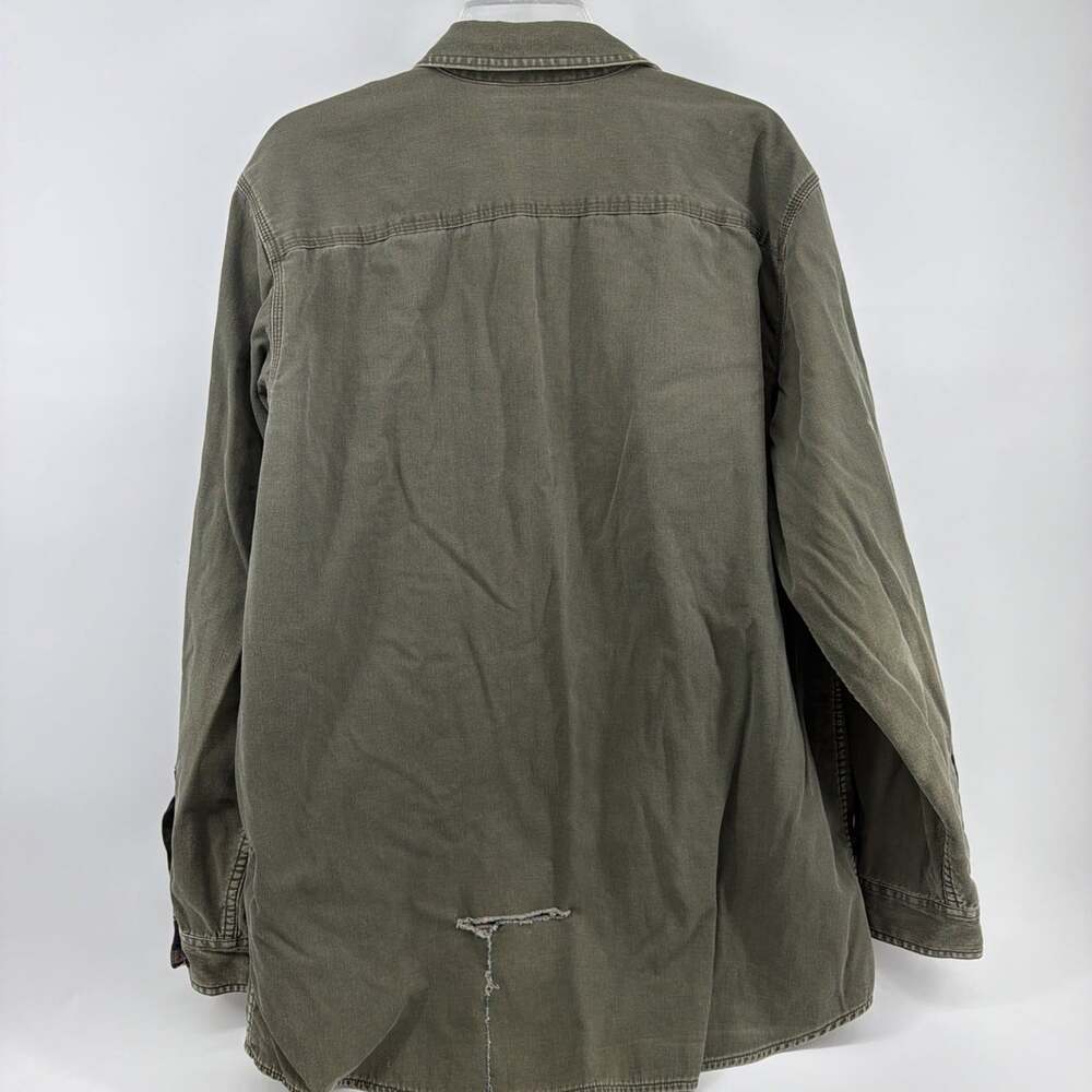 LL Bean Flannel Lined Canvas Shirt Jacket Mens Large L Olive Green Shacket Vtg - Picture 6 of 13